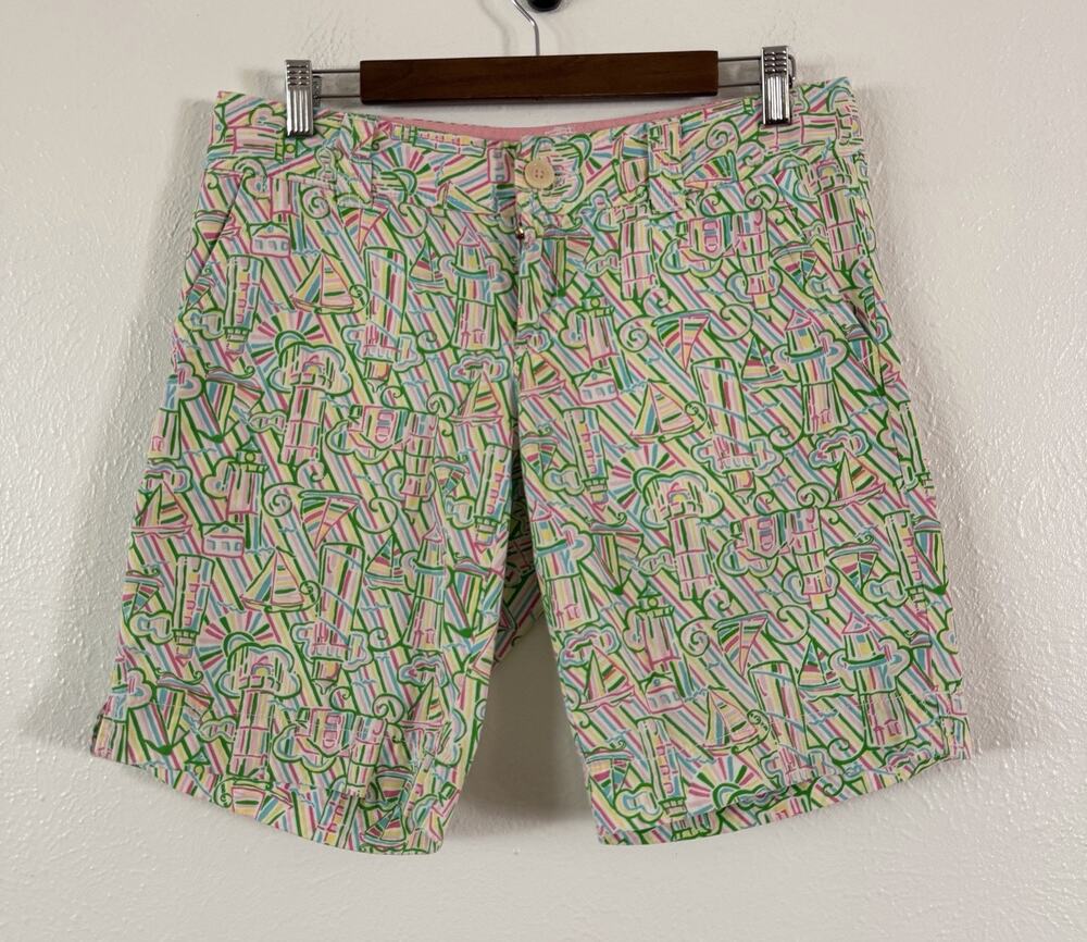 Lilly Pulitzer Women’s Size 4 Printed Chino Shorts Pink Green Multicolor Cotton